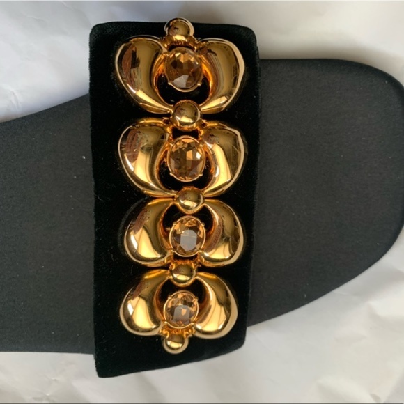 New PRADA Jeweled Velvet Sandals / Slides  $750 w/ Gold & Jewels - Picture 4 of 15